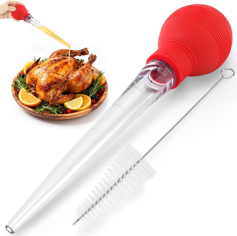 BAUSAR Large Turkey Baster for Cooking - Premium Baster Syringe for Hot Liquids - Heat-Resistant Silicone Bulb, Easy-Grip Design with Cleaning Brush - Dishwasher Safe - Baste Food with Ease - Red - Image 1